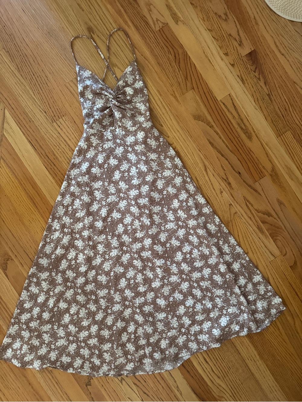 Lulu’s Blush Brown/Taupe Floral Spaghetti-Strap Dress